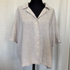 Banana Republic Neutral/Beige Short-Sleeve Linen Blend Cropped Top Size L